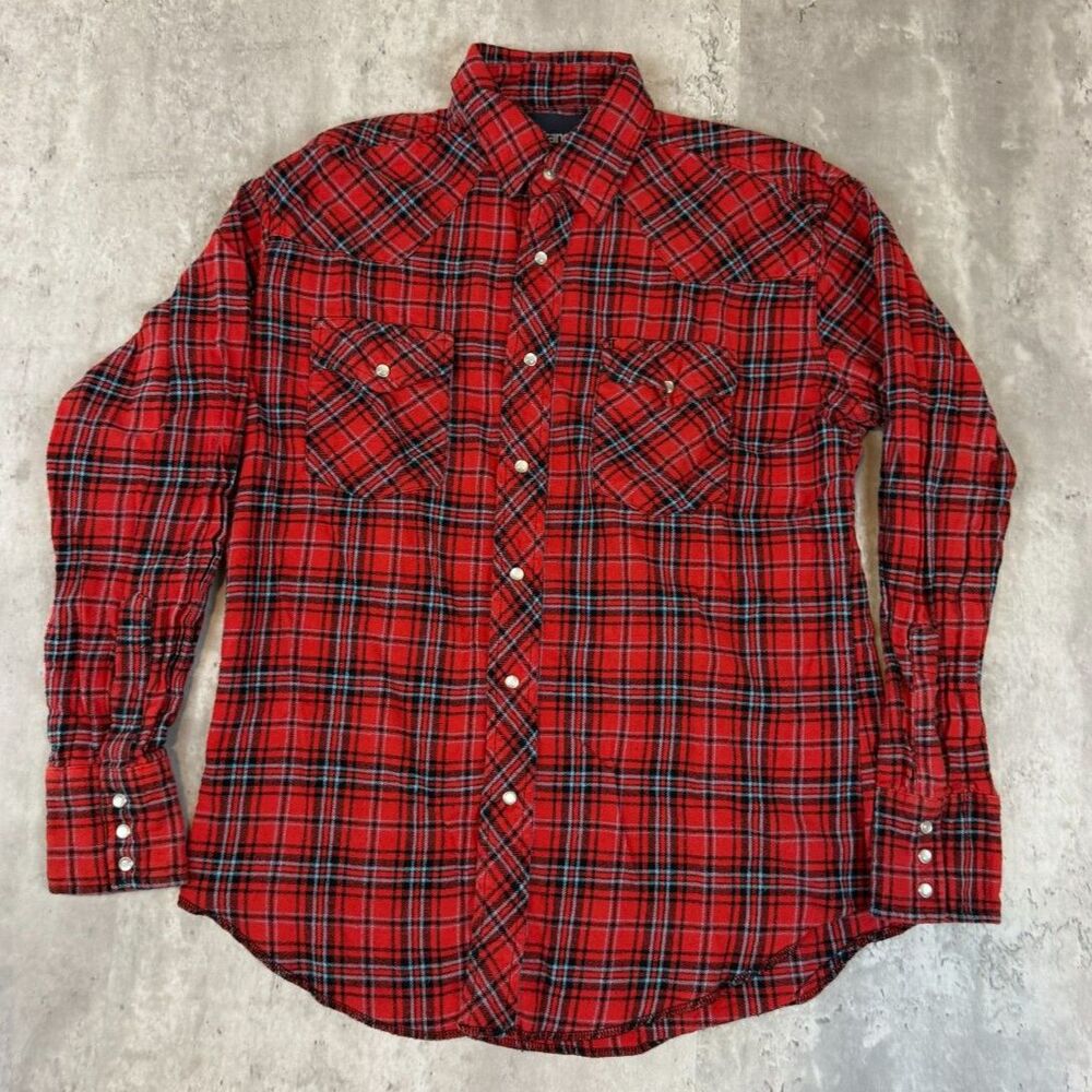 Wrangler Women's Pearl Snap Western Flannel Shirt Size M Red Black Plaid